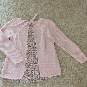 LOFT Mixed Media cotton knit sweater with floral back Size Small